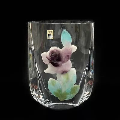 Daum France Pate De Verre Rose Clear Art Glass Vase Circa 1980 • £462.46