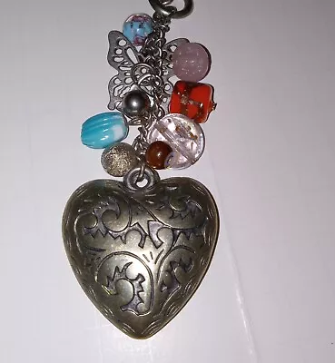 Heart Medallion Necklace Pendant Silver Tone 3D Fun Beads Etched Oxidized • $7.51