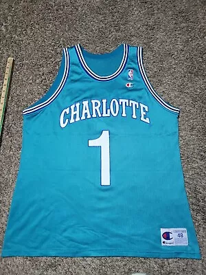 Vtg 1990's CHAMPION NBA CHARLOTTE HORNETS MUGGSY BOGUES #1 JERSEY SZ (48) XL • $84.99