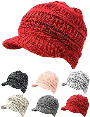 Unisex Winter Visor Beanie Knit Hat Cap Fur Lined Crochet Men Women Thick Warm • $12.29