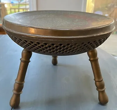 Vintage Brass Turkish Foot Warmer Persian  Bohemian Stool  ~ 3 Legged • $130