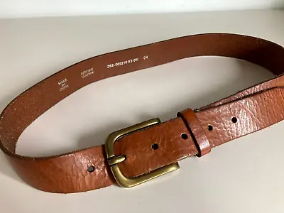 £9.99 • Buy Vintage M&S Thick Brown Leather Belt Brass Buckle Size S Small Classic Basic
