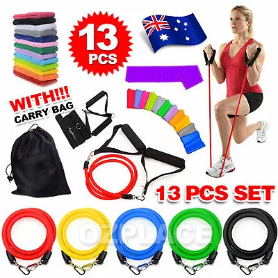$12.95 • Buy 13 PCS Resistance Band Set Yoga Pilates Abs Exercise Fitness Tube Workout Bands