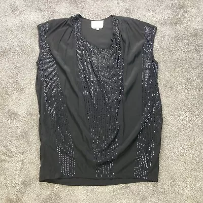 Madison Marcus Silk Blouse Womens Size S Scoop Neck Sleeveless Sequins Black • $19.99