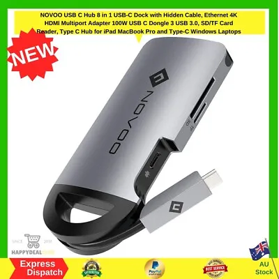 $67.23 • Buy NOVOO USB C Hub 8 In 1 USB-C Dock With Hidden Cable, Ethernet 4K HDMI Multiport 