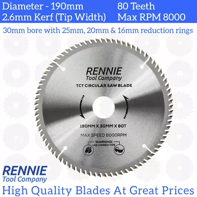 190mm X 80T TCT Circular Wood Saw Blade For Bosch Makita Dewalt Ryobi Milwaukee • £11.99