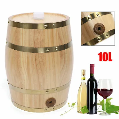 10L Oak Barrel Cask Wooden Storage Wine Brandy Whiskey Beer Dispenser Barrel US • $57