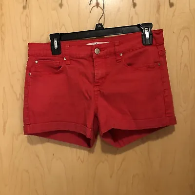 Else Red Denim Jean Shorts Stretch Flat Front Cuffed Sz 28 • $15