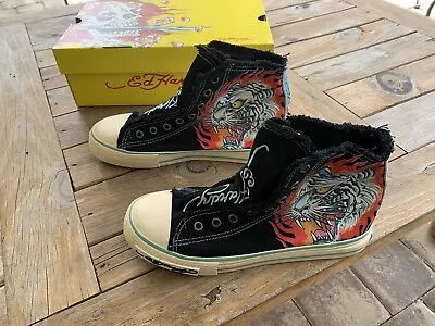 Ed Hardy Women's High Top Sneakers SIze 6 Shoes Flaming Tiger Black Excellent • $45