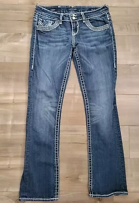 Vigoss Chelsea Women's 7/8 Slim Boot Jeans Length 33 Blue Denim Stitching Gems • $24.99