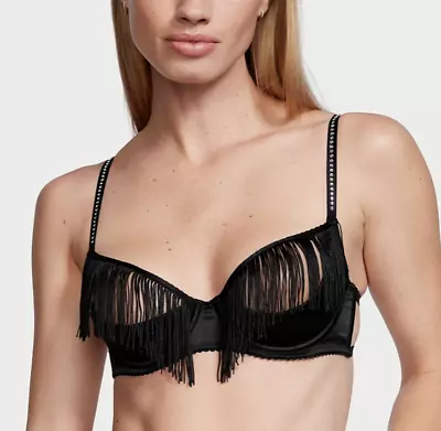 Victorias Secret Luxe BLING S Fringe Caged Quarter Cut Out Open Cup Bra • $39.99