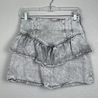 ALL SAINTS Tiered Ruffle Denim Skirt Womens 4 Blue Cotton Stone Wash Mini 90s • $34.99