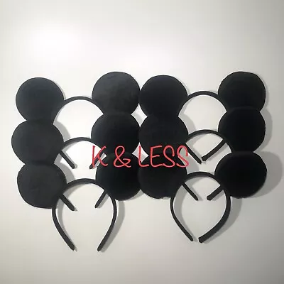 6pc Mickey Mouse Ears All Black Plush Headbands Birthday Favors Minnie Costume • $9.50