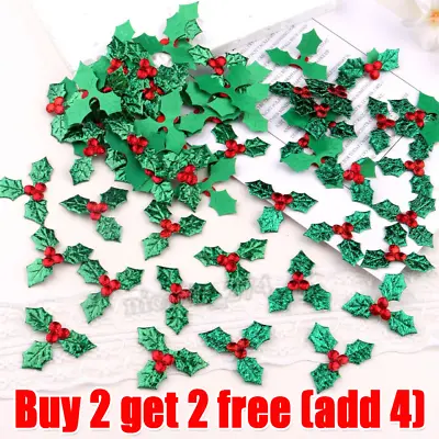 20/100PCS Christmas Mini Holly & Berry Leaves Embellishments DIY Craft Decor • £2.71