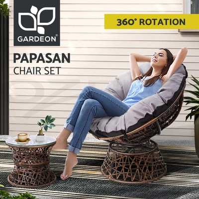 $305.95 • Buy Gardeon Outdoor Lounge Setting Furniture Papasan Chair Table Wicker Patio Sofa