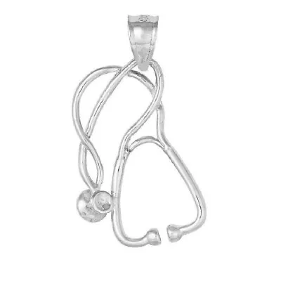 Sterling Silver MEDICAL STETHOSCOPE 3D (3 Dimensional) Pendant / Charm Made USA • $13.99