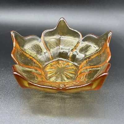 Viking Glass Amber 5 Petal Stockholm Lotus Bowl 6  Flower Candy Trinket Dish • $15.99