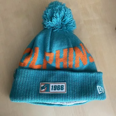 Miami Dolphins Beanie Hat New Era NFL Pom Logo Team Issued Aqua Unisex Mens • $6.97