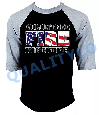 VOLUNTEER FIREFIGHTER Black Baseball R T Shirt Fire Fighter Rescue EMS Dept • $11.99