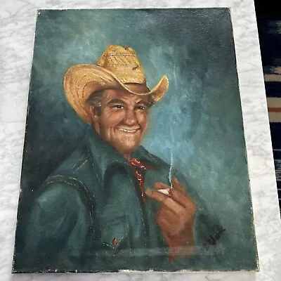 Vintage Cowboy Cigarette Portrait Painting  • $325