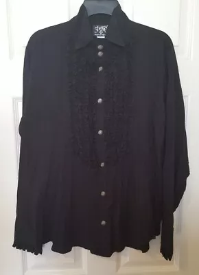 Shrine Of Hollywood Mens Black Ruffled Goth Shirt Small • $67