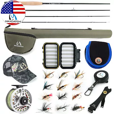 Maxcatch Extreme 3/4/5/6/7/8WT Fly Fishing Rod Combo Fly ReelLineFlies Outfit • $86.99