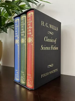 H. G. Wells Classics Of Science Fiction – Illustrated Folio Society 3-Vol. Set • $194.95