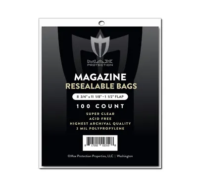 100 Max Pro Ultra Premium Resealable Magazine Bags - 8-3/4 X 11-1/8 - Acid Free • $12.99