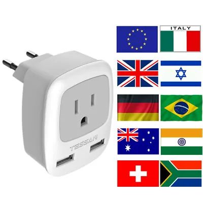 International Plug Adapter With Outlet 2USB Power Plug For Worldwide Cruise Ship • $15.99