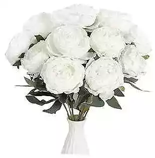  Vintage White Peonies Artificial Flowers Bouquets 14 Heads Big Fake Peonies  • $33.65