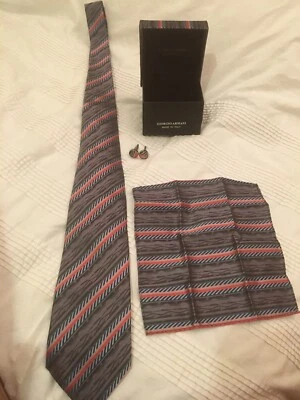 £10 • Buy Giorgio Armani Tie Cuff Links And Hankie Set NEW FATHERS DAY GIFT