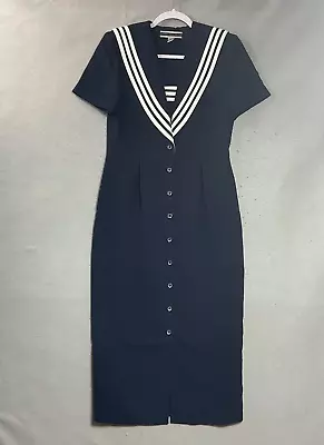 Amanda Smith Dress Womens PM Blue Nautical Classic Preppy Maxi Petite Medium • $49.97