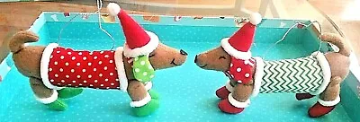 Set Of 2 Movable & Poseable Stuffed Dachshund Dog Holiday Christmas Ornaments • $20.68