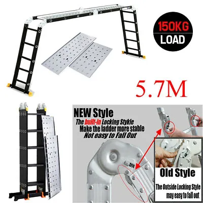 18.7FT Extension Multi Purpose Folding Aluminum Ladder Step Multi Function Tool • £155.97