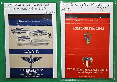 WW2 US Army & Air Bases: Fort Wash. MD & Independence AAF KS Matchbooks X2 • $19.99