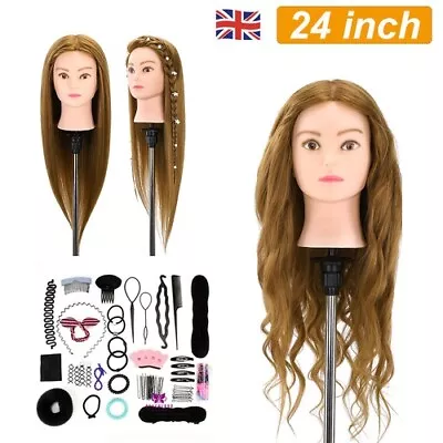 50% Real Hair Training Head Salon Styling Hair Manikin Cosmetology Doll Clamp UK • £16.39