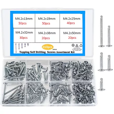 210pcs Self Drilling Wafer Head Tek Metal / Drywall Screws 410 Stainless Steel • £11.03