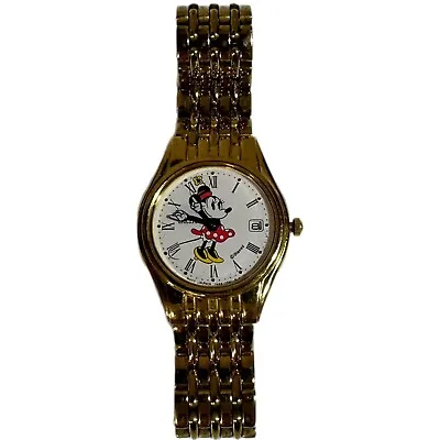 Seiko Minnie Mouse Watch Ladies Gold Tone .3” Band Moving Hands Vintage 6.25  • $32.99