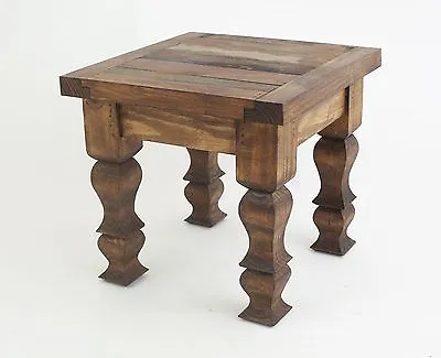 Rustic End Table-Natural-Mexican Folk Art-18x18x17-Furniture-Old Door-Primitive • $249.97