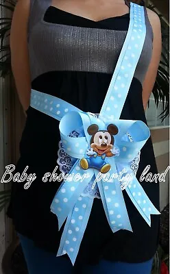 Baby Shower Mickey Mouse Mom To Be It's A Boy Sash Blue Ribbon And Corsage  • $16.99