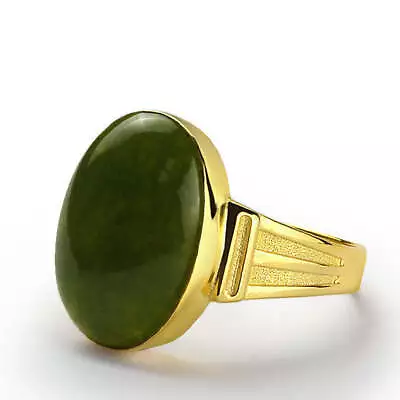 Men's 14 Karat Gold Ring With Natural Green Agate Stone • $535