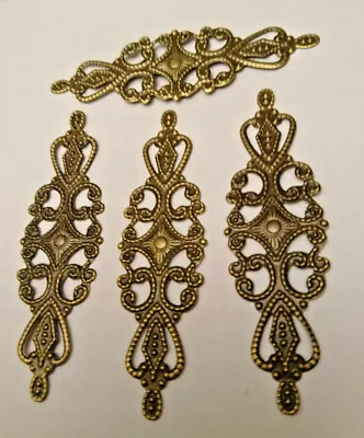 4x 2.5  ANTIQUE BRASS TONE OPEN FILIGREE BAR EMBELLISHMENTS Bendy Metal PLATE • £2.95