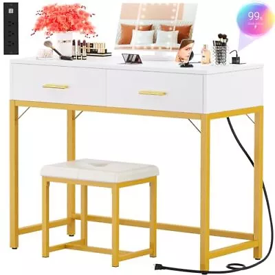 Vanity Desk With Charging Station White Makeup Vanity With Lighted Mirror T... • $200.77