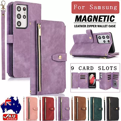 For  Samsung Galaxy S24 S23 S22 Ultra S21FE Case Leather Wallet Flip Strap Cover • $17.99