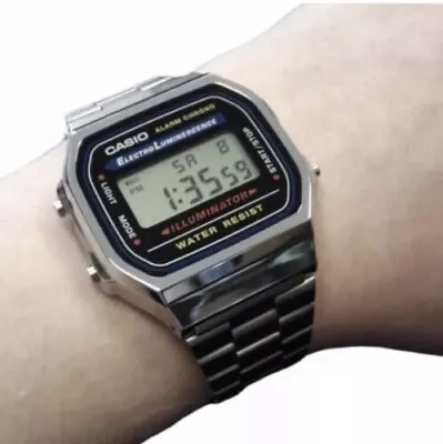 £12.99 • Buy GENUINE- CASIO Retro Classic Unisex Digital Steel Bracelet Watch-A168WA- Silver