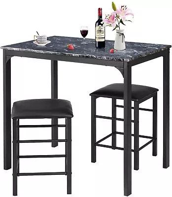3-Piece Dining Table Set For 2 Small Kitchen Table W/ 2 Faux Leather Backles... • $128.79