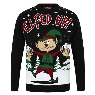 Mens NAVY Christmas Novelty Jumper Funny Elfed Up Size Small • £15.99