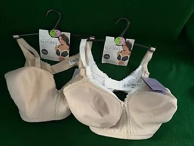 Marks And Spencer 3 Maternity Nursing T-shirt Bras 2 Beige 1 White Non Wired 34f • £14.95