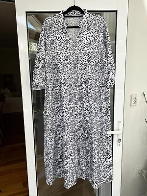 Boho Peasant Maxi Dress Blue White Organic Print BNWOT XL 14-16 • $52