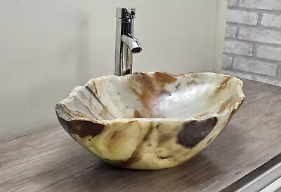 Onyx Natural Stone Bathroom Vessel Sink- Chiseled Edge Brown White Grey Green  • $580